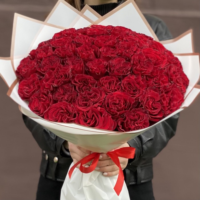 51 красная пионовидная роза Хартс